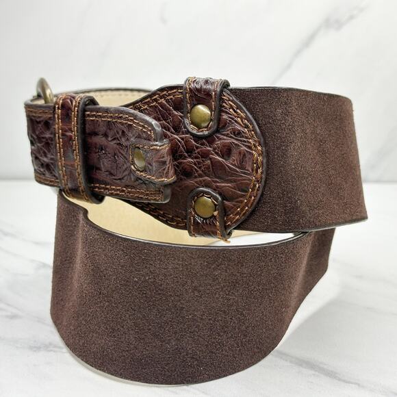 Chinese Laundry Brown Leather Wide Belt Large (L) Textured Boho ✨ - Picture 2 of 14
